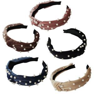 CHOOSE YOUR COLOR Pearl Studded Top Knot Velvet Headband NEW